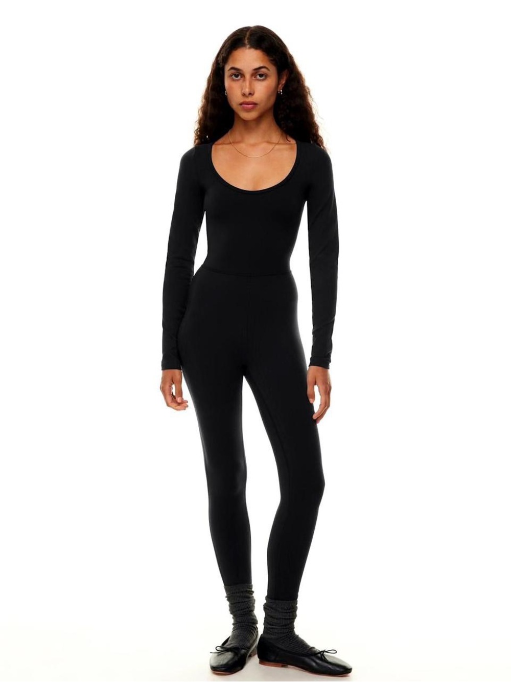 Women’s Black Long-Sleeve Scoop Neck Bodysuit Jumpsuit